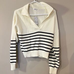 Ardene Cream and Black Striped V-Neck Sweater